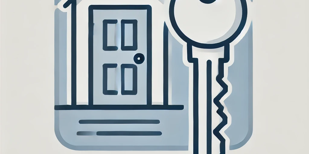 DALL·E 2024-07-09 08.42.42 – A simple illustration for a legal post about rental repairs. The image includes a key and a door, symbolizing rental property and repairs. The design