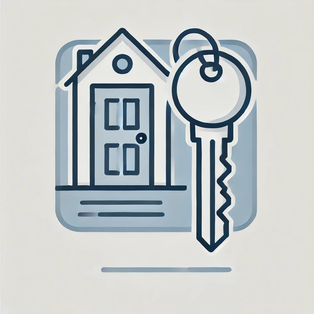 DALL·E 2024-07-09 08.42.42 – A simple illustration for a legal post about rental repairs. The image includes a key and a door, symbolizing rental property and repairs. The design