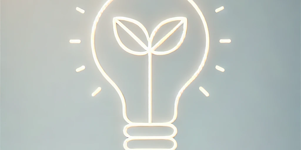 DALL·E 2024-11-11 08.53.13 – A glowing light bulb representing an idea or innovation, without any heart shapes or leaf elements, focusing solely on the simplicity of the bulb. The